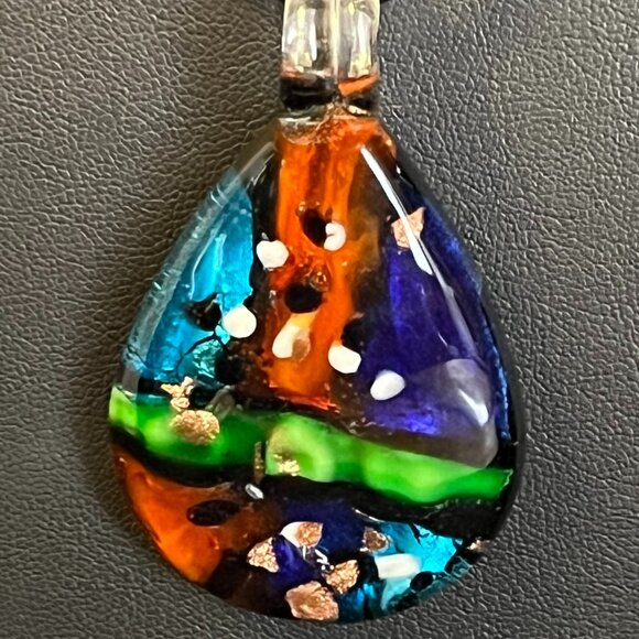 Hand Crafted Jewelry - 3D Graphic Lampwork & Dichroic Glass Pendant